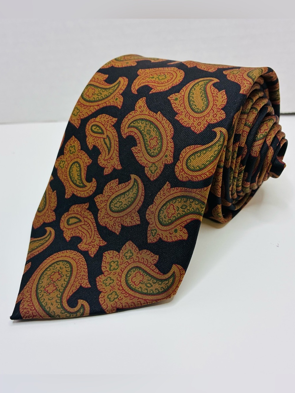 Vintage Chaps Ralph Lauren Silk Paisley Tie Orange Green 56" x 3.5"